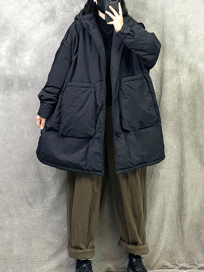 Women's Winter Casual Solid Color Puffer Jacket with Hood