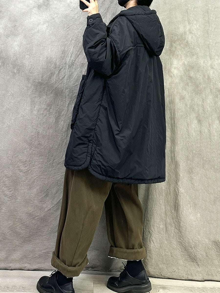 Women's Winter Casual Solid Color Puffer Jacket with Hood