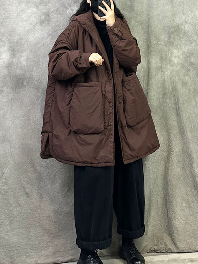 Women's Winter Casual Solid Color Puffer Jacket with Hood