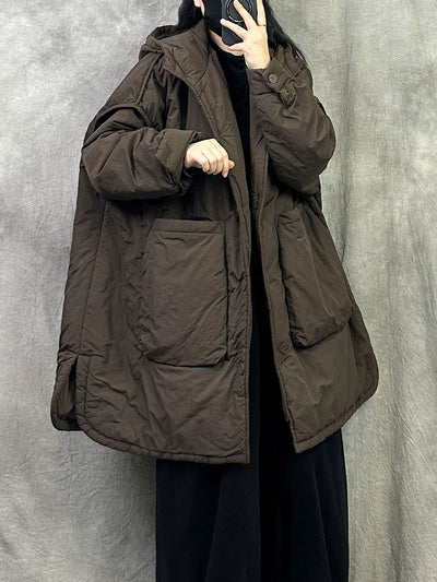 Women's Winter Casual Solid Color Puffer Jacket with Hood