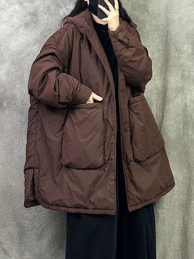 Women's Winter Casual Solid Color Puffer Jacket with Hood