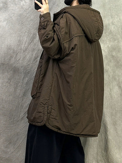 Women's Winter Casual Solid Color Puffer Jacket with Hood