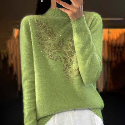 Knitted sweater with leaf pattern