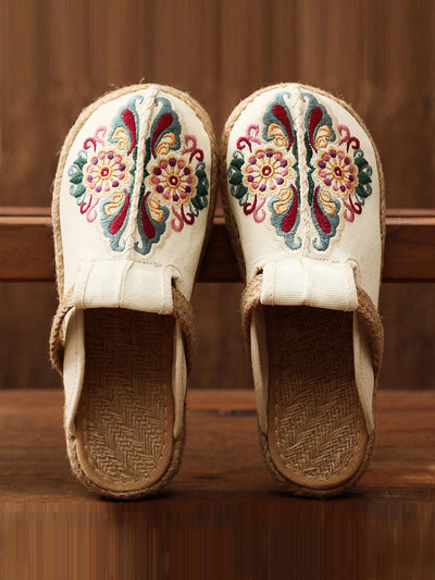Women's retro embroidered casual floral shoes