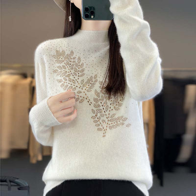 Knitted sweater with leaf pattern