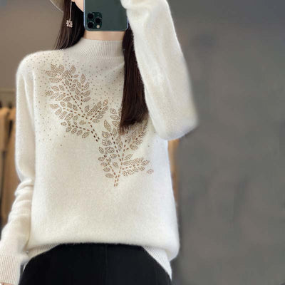 Knitted sweater with leaf pattern