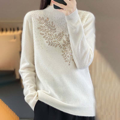 Knitted sweater with leaf pattern