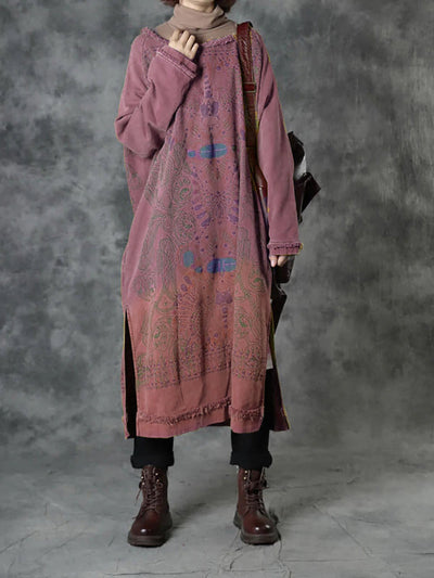 Women's Vintage Autumn Floral Button Linen Dress