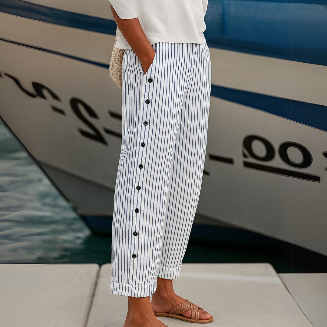 Sarah | Seabreeze Stripe Button Trousers