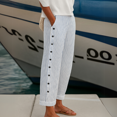 Sarah | Seabreeze Stripe Button Trousers