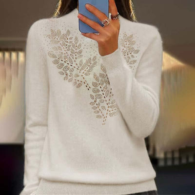 Knitted sweater with leaf pattern