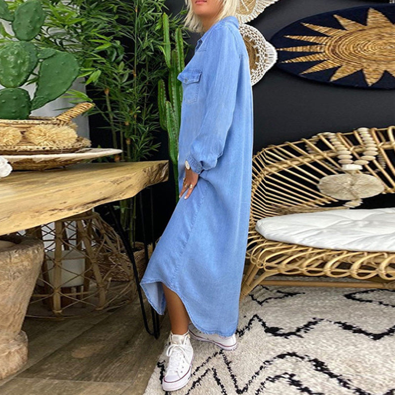 Long Sleeve Maxi Dress in Denim