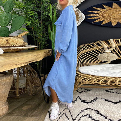 Long Sleeve Maxi Dress in Denim