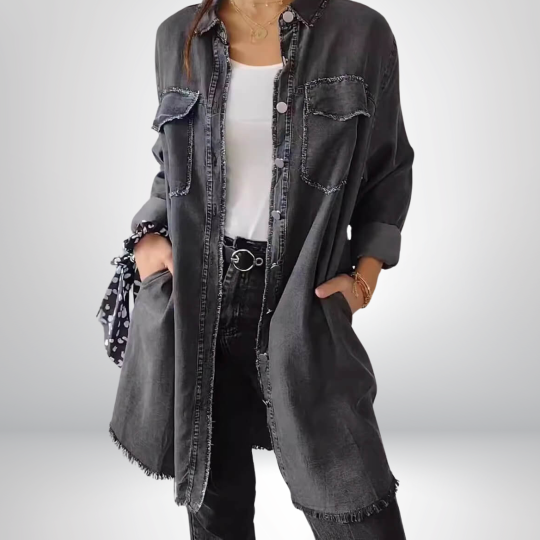 Stylish and Versatile Long-Sleeve Denim Jacket with Collar