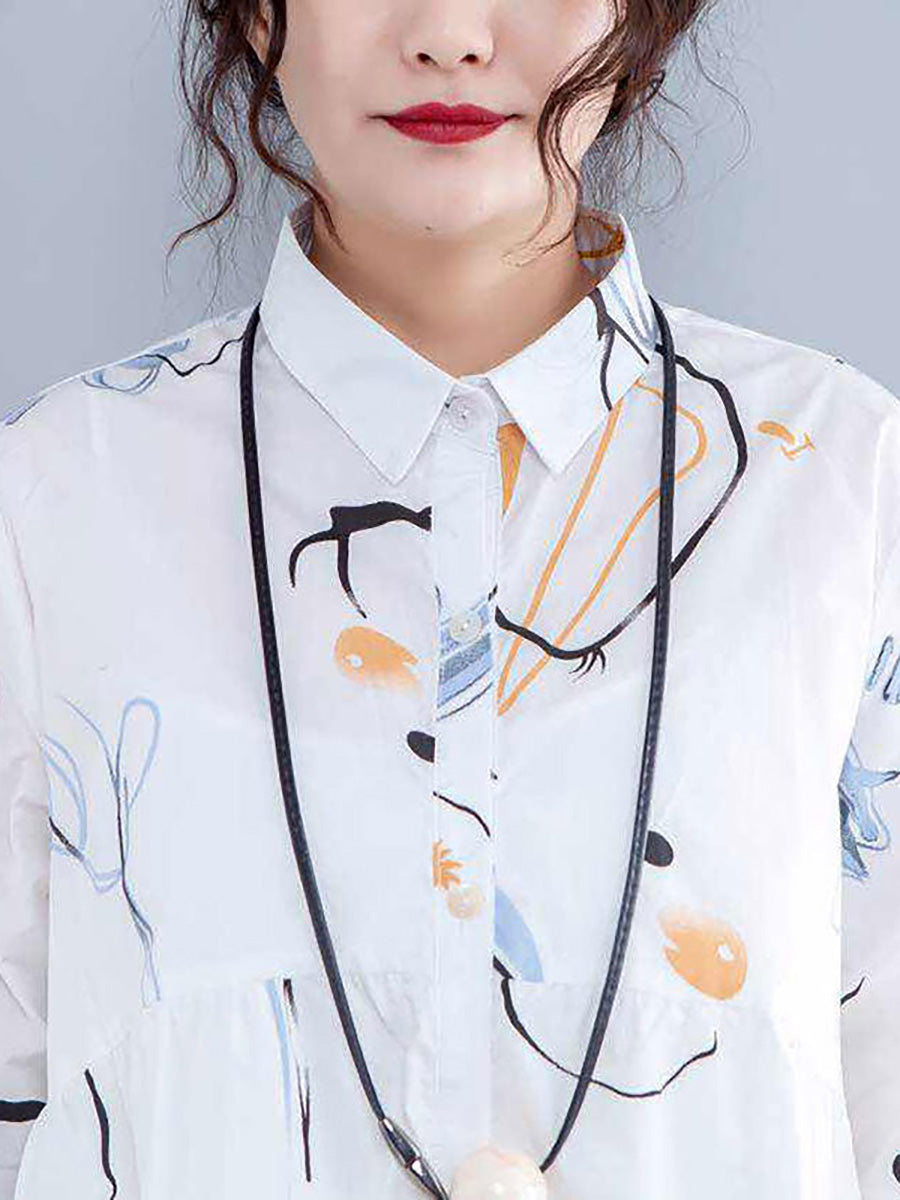 Plus Sizes - Polo Shirt with Single Row of Buttons and Print