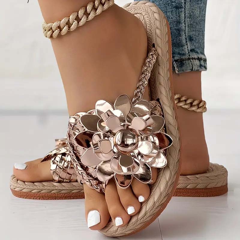 3D Floral Decorative Flat House Slippers