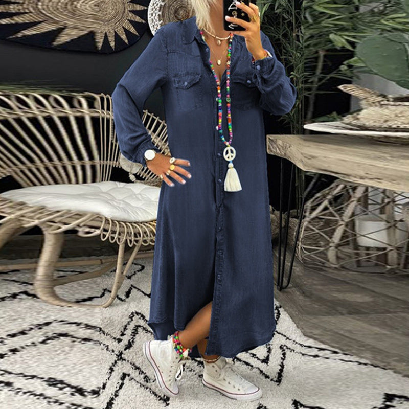 Long Sleeve Maxi Dress in Denim