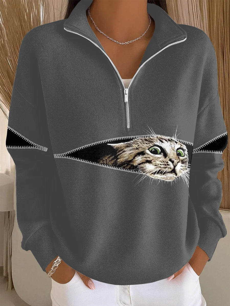 Women's Cat Art Print Casual Sweatshirt