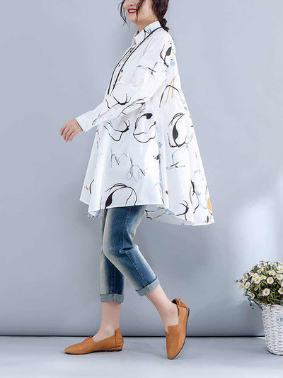 Plus Sizes - Polo Shirt with Single Row of Buttons and Print