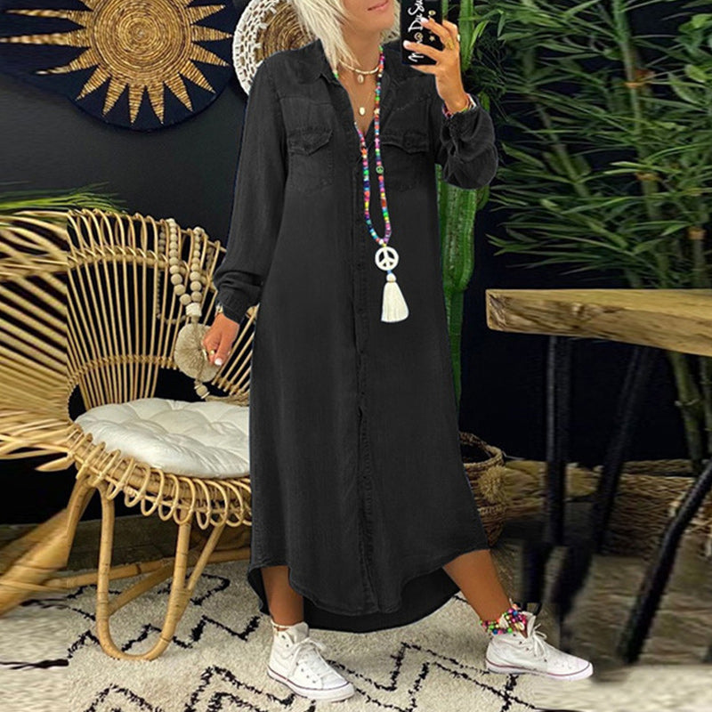 Long Sleeve Maxi Dress in Denim