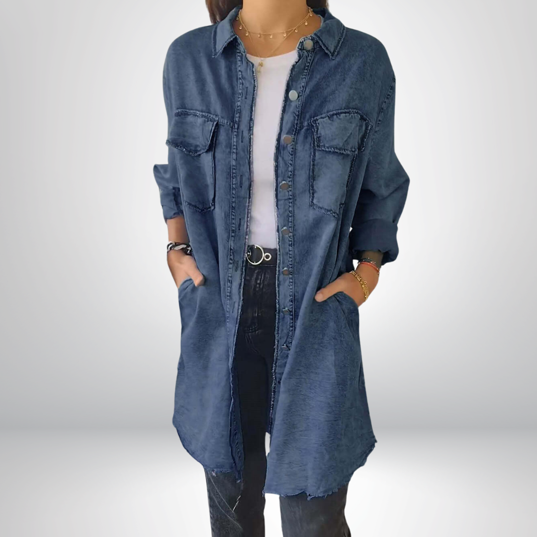 Stylish and Versatile Long-Sleeve Denim Jacket with Collar