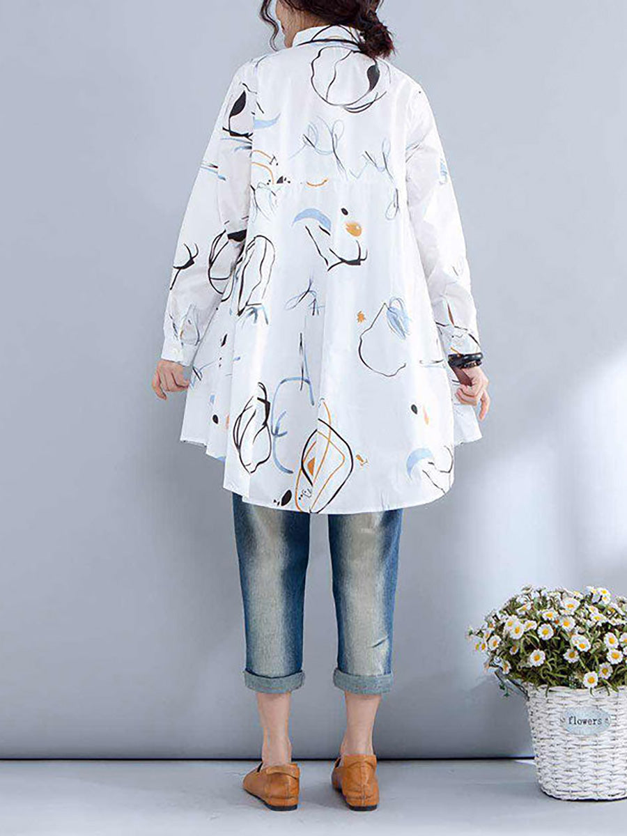 Plus Sizes - Polo Shirt with Single Row of Buttons and Print