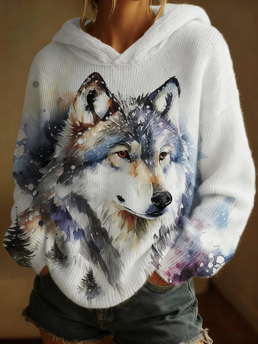 Winter Wolf Art Print Sweater