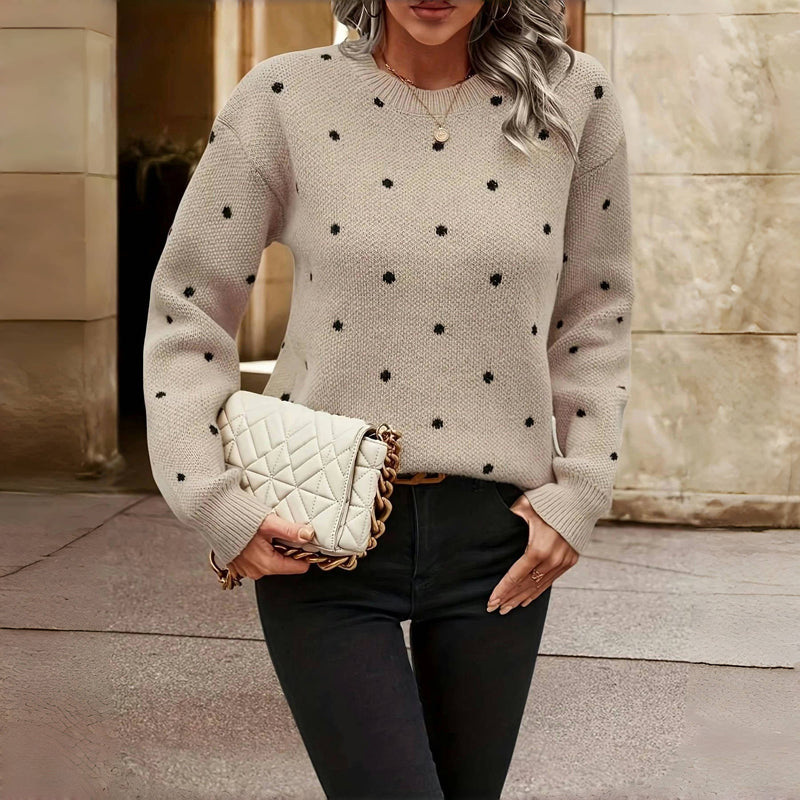 Casual Knitted Sweater with Polka Dots