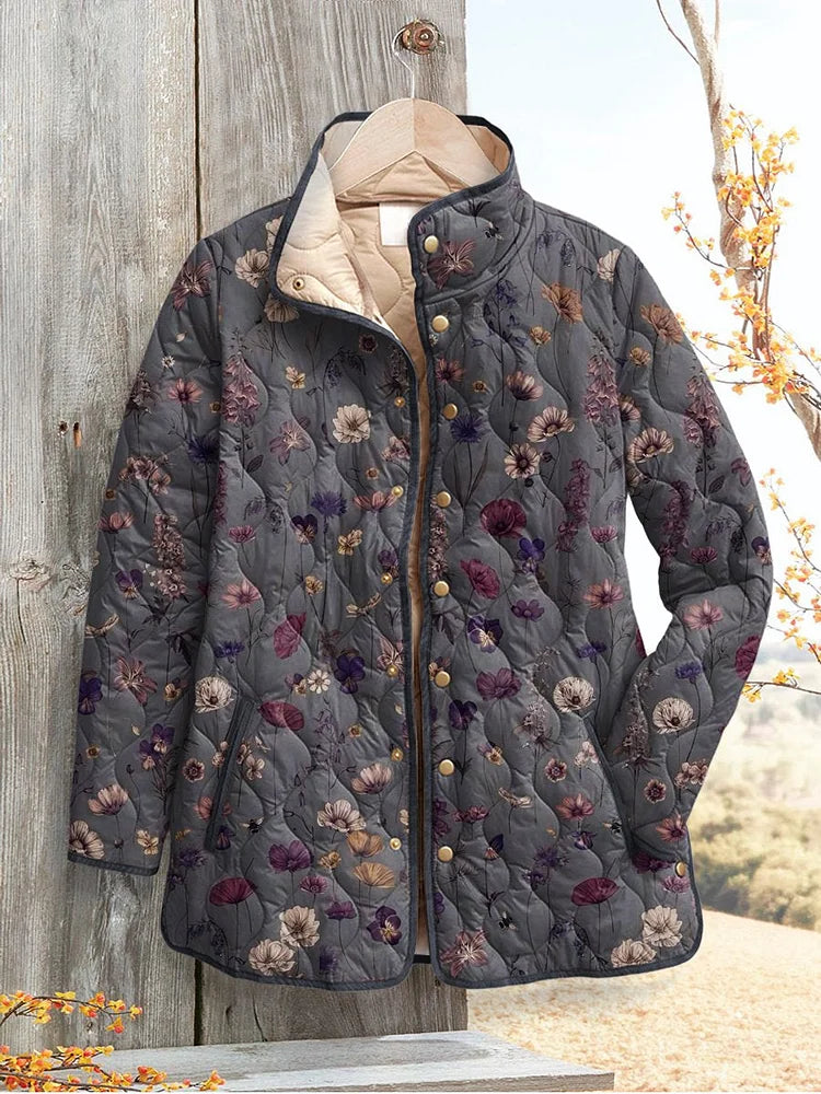 Women's Retro Floral Printed Casual Quilted Jacket