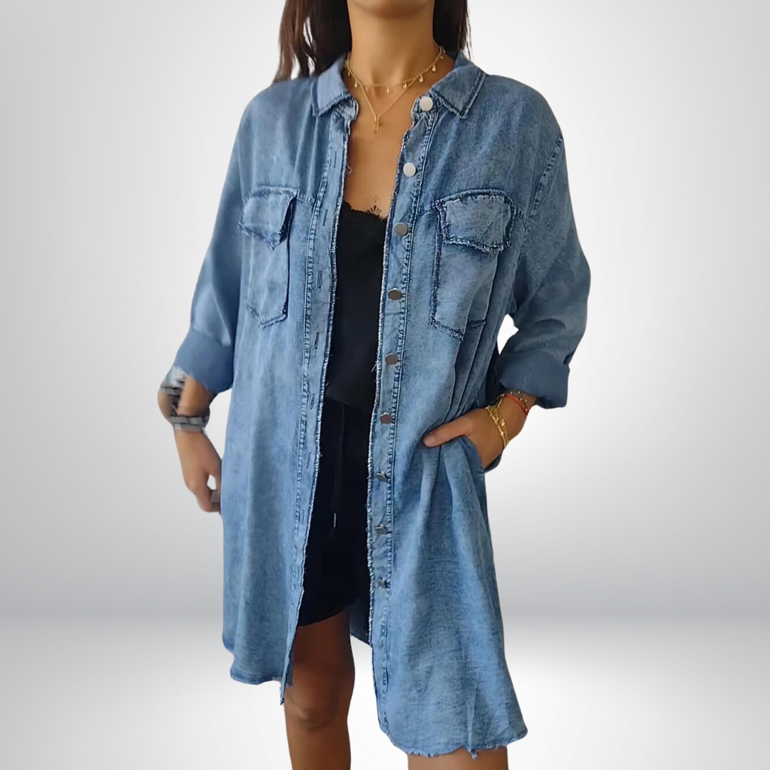 Stylish and Versatile Long-Sleeve Denim Jacket with Collar