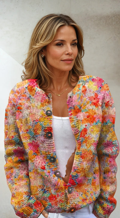 Floral Print Buttoned Casual Cardigan  Sweater