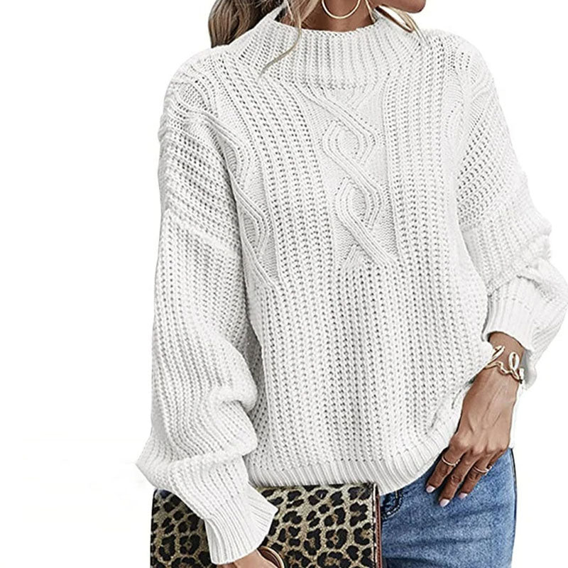 Casual Sweater with Cable Knit Pattern