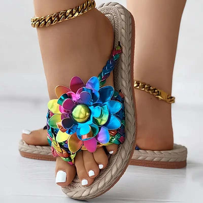 3D Floral Decorative Flat House Slippers