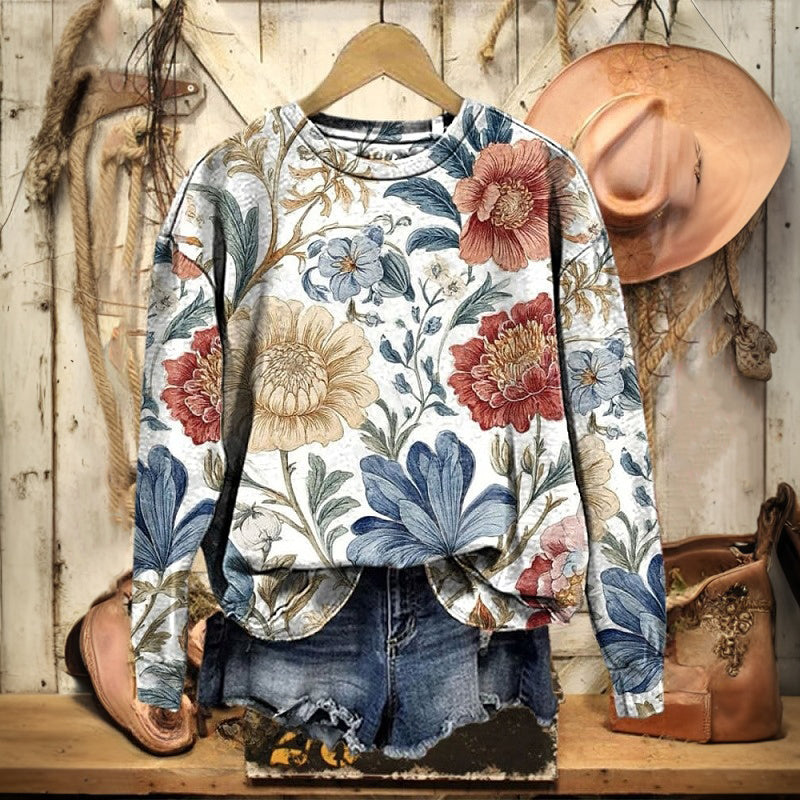 Casual Sweatshirt with Floral Print
