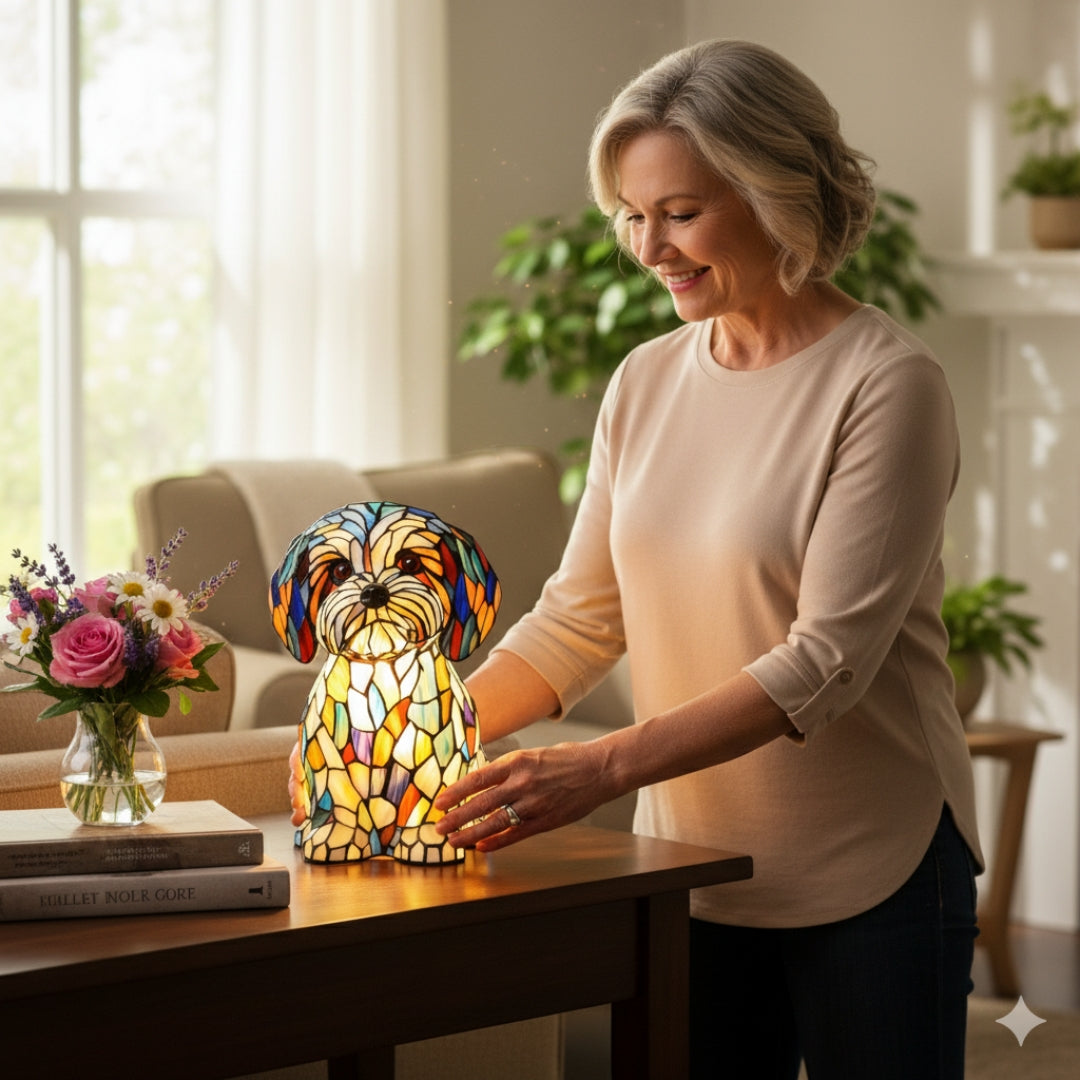 Charlie | Colorful Stained Glass Dog Lamp