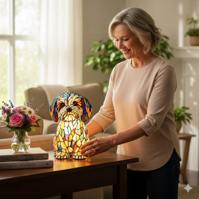 Charlie | Colorful Stained Glass Dog Lamp
