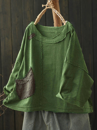 Women's Summer Retro Solid Color Cotton Split O-Neck Shirt