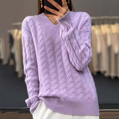 Casual Sweater with Cable Knit Pattern
