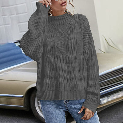 Casual Sweater with Cable Knit Pattern
