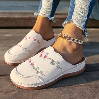 Vintage house slippers with floral embroidery