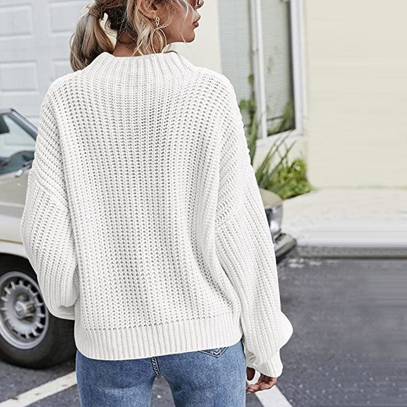 Casual Sweater with Cable Knit Pattern
