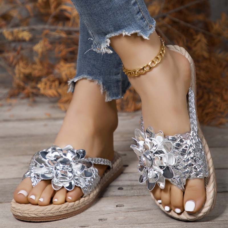 3D Floral Decorative Flat House Slippers
