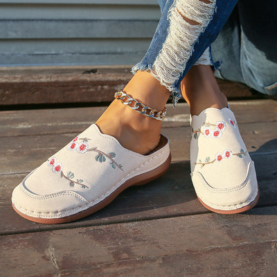 Vintage house slippers with floral embroidery