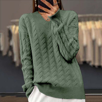 Casual Sweater with Cable Knit Pattern