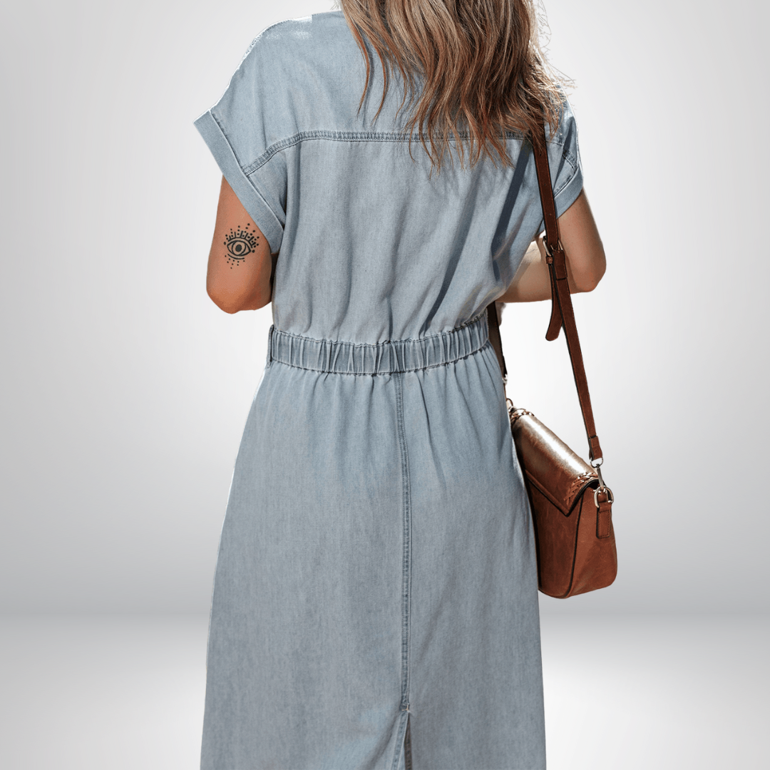 Elegant Denim Dress with Short Batwing Sleeves
