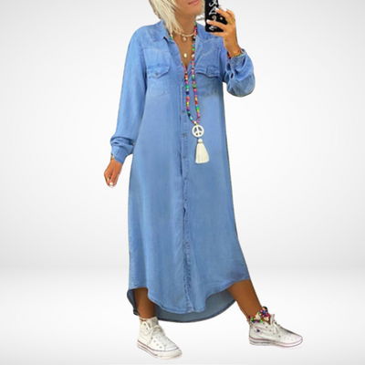 Long Sleeve Maxi Dress in Denim