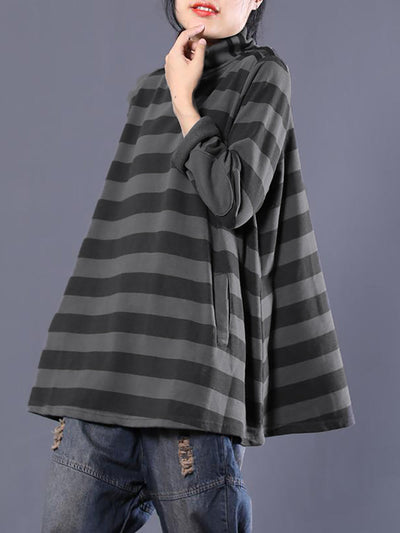 Plus Size Women's Casual Striped Turtleneck Sweater