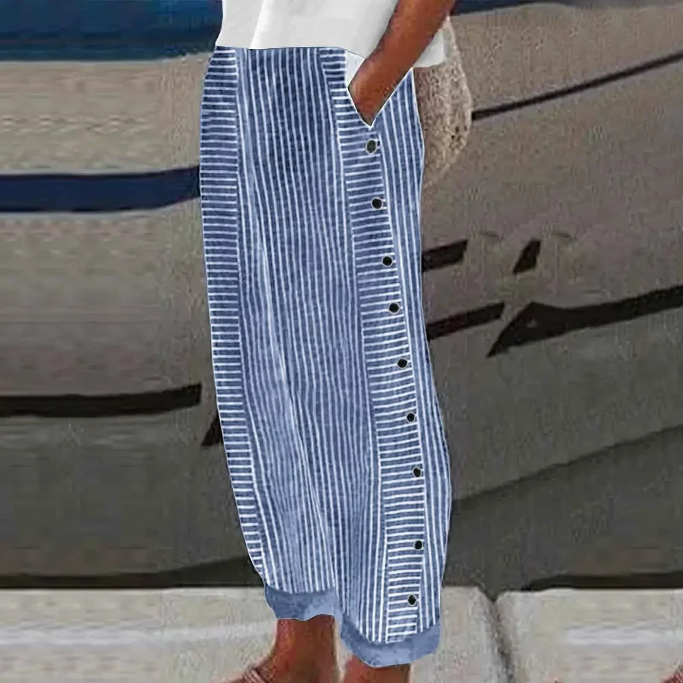 Anna | Seabreeze Stripe Button Trousers