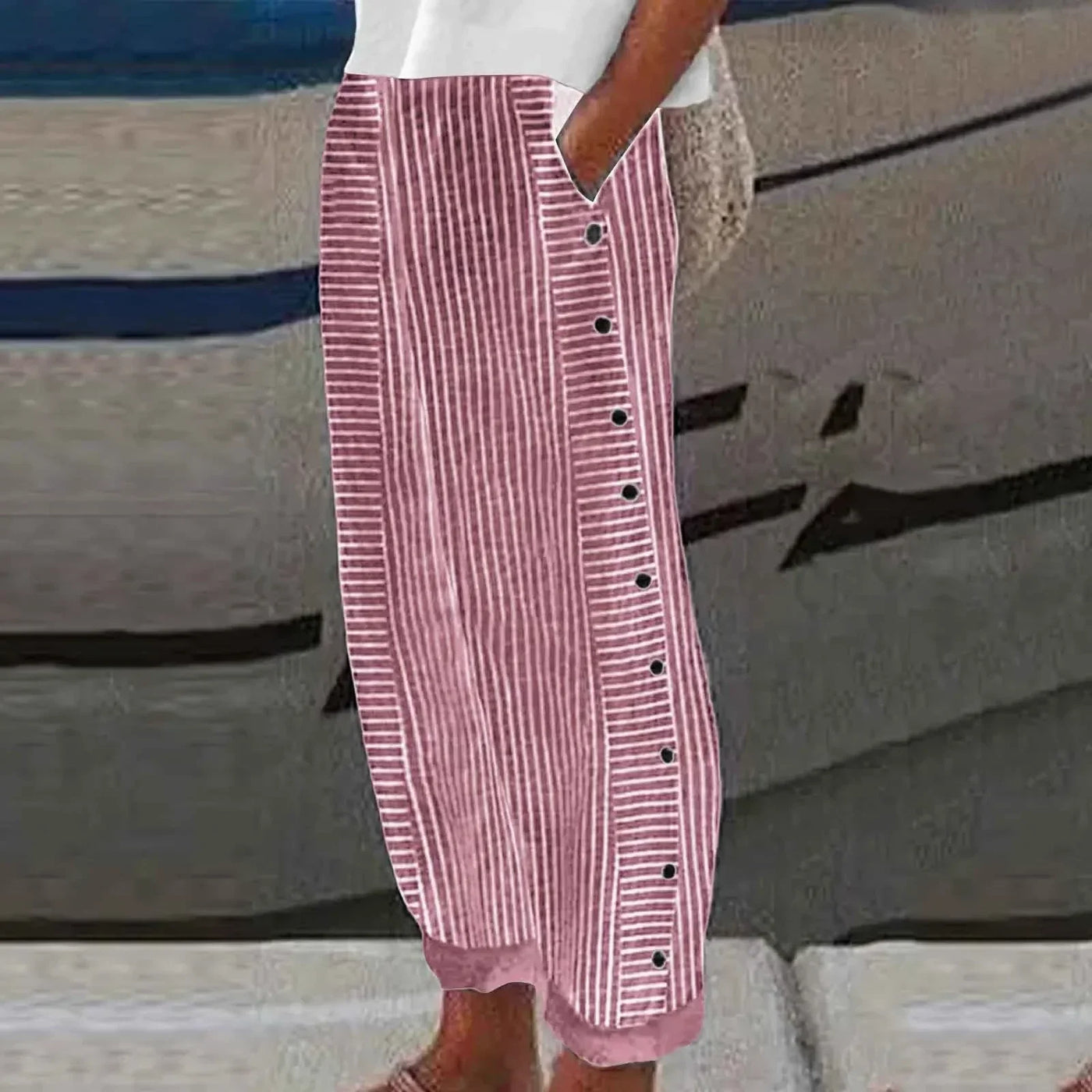 Anna | Seabreeze Stripe Button Trousers