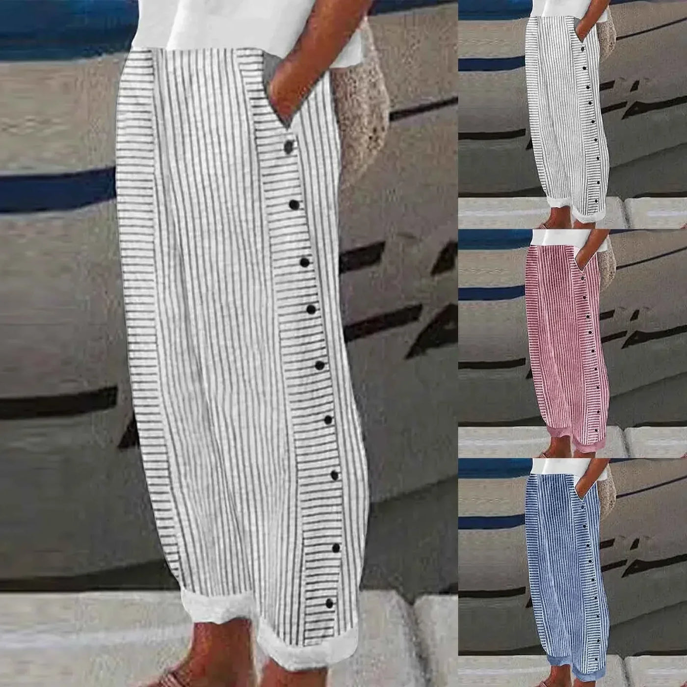 Anna | Seabreeze Stripe Button Trousers